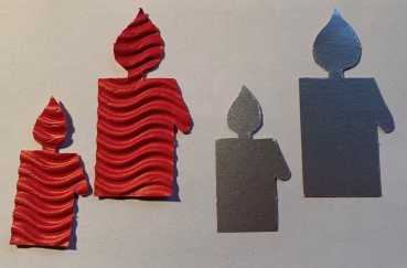 Kerzen / Kerzli aus Wellen-Wellpappe / Wellkarton rot + Silberkarton